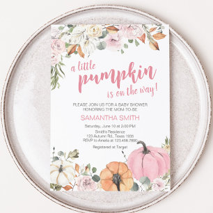 Rosa Little Pumpkin Baby Shower Inbjudningar