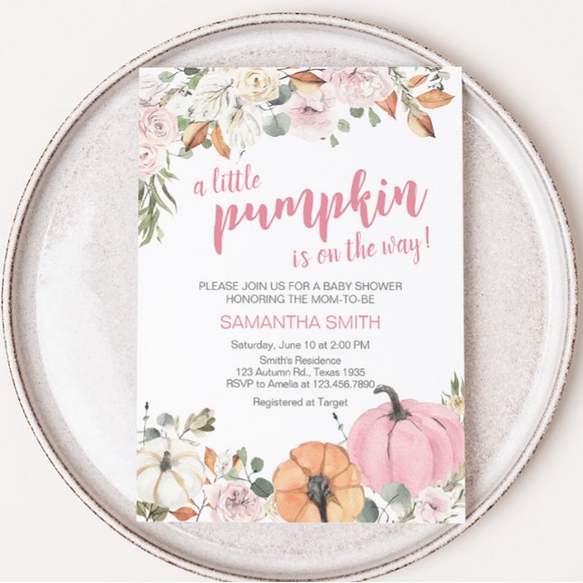 Rosa Little Pumpkin Baby Shower Inbjudningar (Pink Little Pumpkin Baby Shower Invitation )