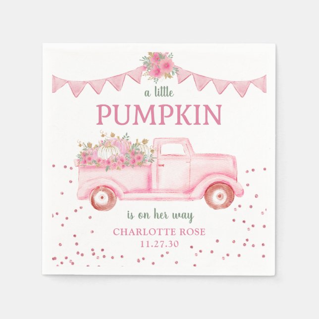 Rosa Little Pumpkin Baby Shower Napkins Pappersservett (Framsidan)