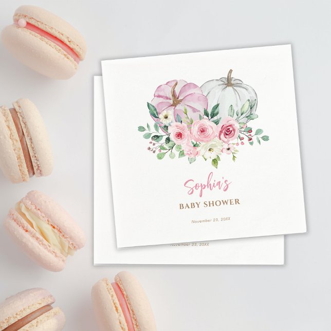 Rosa Little Pumpkin Baby Shower Pappersservett (Skapare uppladdad)