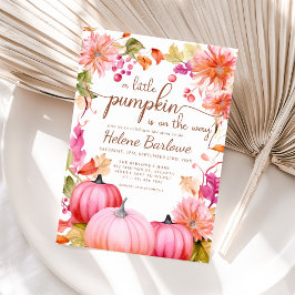 Rosa Little Pumpkin Blommigt Fall Baby Shower Inbjudningar