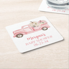 Rosa Little Pumpkin Cute Baby Shower Underlägg Papper Kvadrat