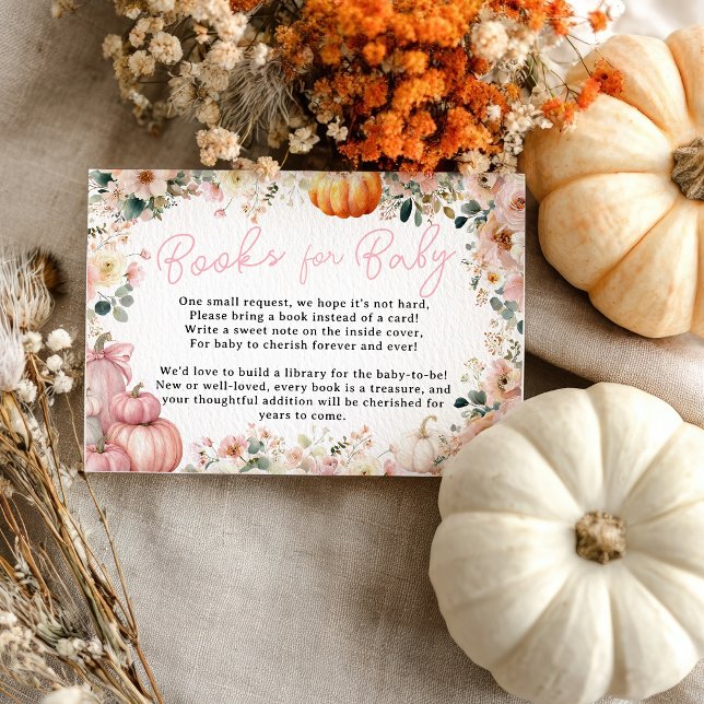 Rosa Little Pumpkin Fall Blommigt Bokar för Baby Tilläggskort (Pink Little Pumpkin Fall Floral Books for Baby Enclosure Card)