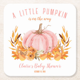 Rosa Little Pumpkin Fall Girl Baby Shower Underlägg Papper Kvadrat