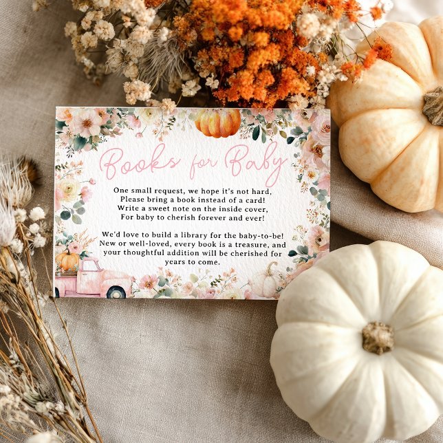 Rosa Little Pumpkin Lastbil Blommigt Bokar för Bab Tilläggskort (Pink Little Pumpkin Truck Floral Books for Baby Enclosure Card)