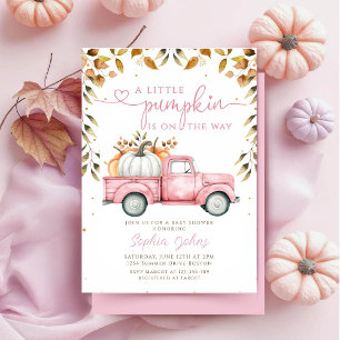 Rosa Little Pumpkin Lastbil Fall Girl Baby Shower Inbjudningar