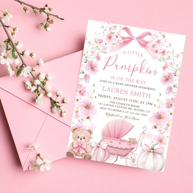 Rosa Little Pumpkin på sättet Baby Shower Inbjudningar (Skapare uppladdad)