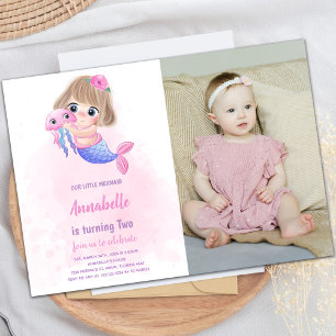 Rosa Little Sjöjungfru Birthday-inbjudan med foto Inbjudningar
