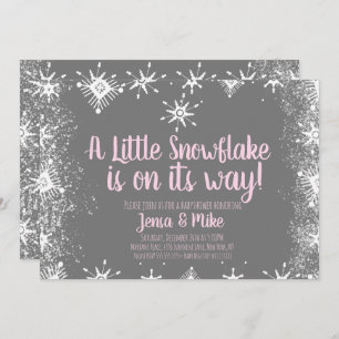 Rosa Little Snöflingor Snowy Script Baby Shower Inbjudningar