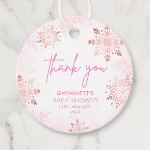 Rosa Little Snowflake Girl Baby Shower Gåvor Etiketter