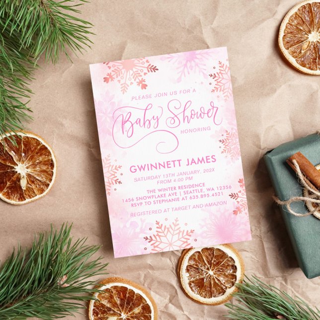 Rosa Little Snowflake Girl Baby Shower Inbjudningar (Skapare uppladdad)