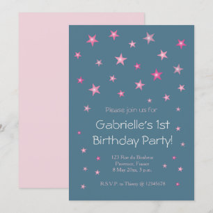 Rosa Little Stars Mörk blått Baby Barns födelsedag Inbjudningar