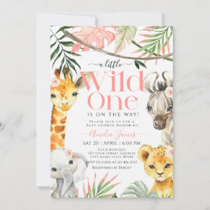 Rosa Little Vild En Safari Jungle Baby Shower Inbjudningar