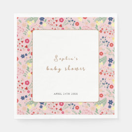 Rosa Little Wildblomme Ram Baby Shower Pappersservett