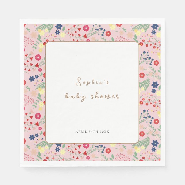 Rosa Little Wildblomme Ram Baby Shower Pappersservett (Framsidan)