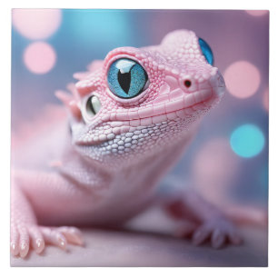 Rosa Lizard med Blue Ögon Kakelplatta