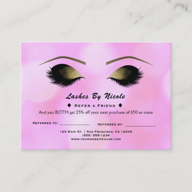 Rosa Ljus Glam Lashes Refle Friend Aftercare Rabattkort (Framsida)