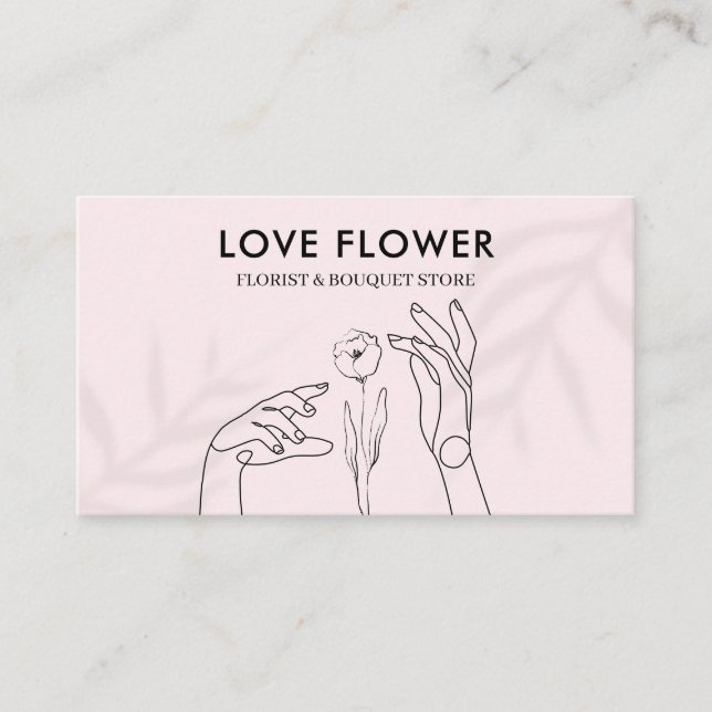 Rosa ljus som vidrör blomman med händerna visitkort (Framsida)