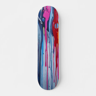 Rosa Ljusblå Och Röd Målarfärg Dropp Abstrakt Kons Mini Skateboard Bräda 18,5 Cm