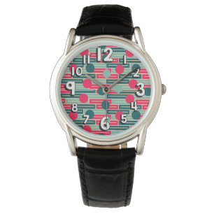 Rosa, ljusblå, rektanglar och cirklar armbandsur