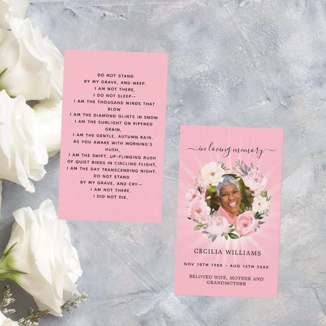 Rosa Ljusfoto blommigt Begravningskort för andning Visitkort (Skapare uppladdad)