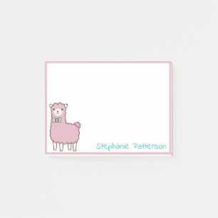 Rosa Llama Alpaca med Anpassningsbarna Teal Bowtie Post-it Block