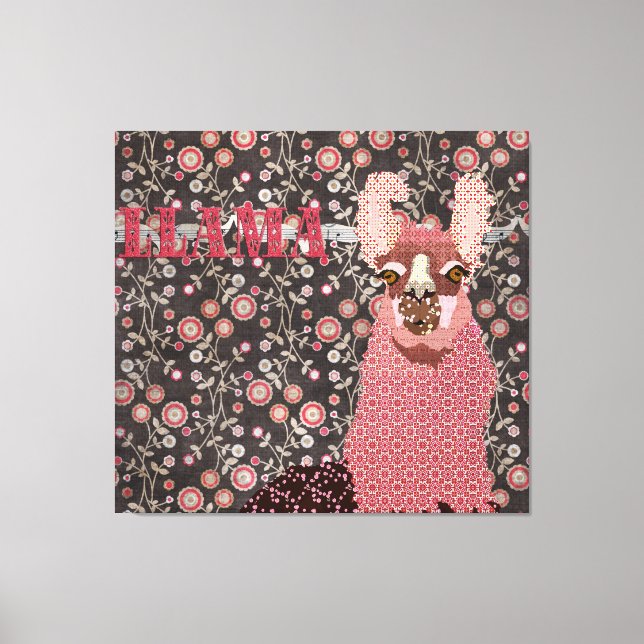 Rosa Llama Brown Vintage Blommigt Art Canvas (Framsida)