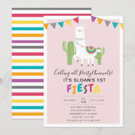 Rosa Llama Fiesta Födelsedagsfest Inbjudningar
