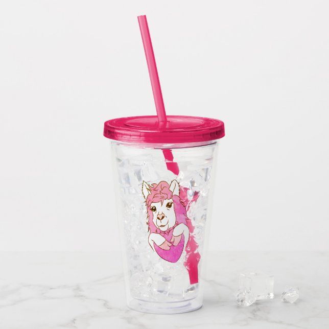 Rosa Llama Heart Take Away Mugg (Framsida Ice)