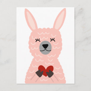 Rosa Llama Holding a Heart Vykort