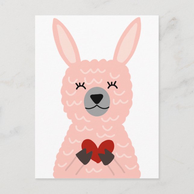 Rosa Llama Holding a Heart Vykort (Framsida)