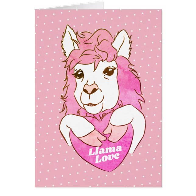 Rosa Llama Kärlek & Heart Hälsningskort (Framsidan)