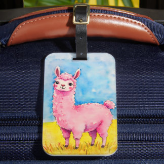 Rosa Llama mot Blå himmel Bagagebricka