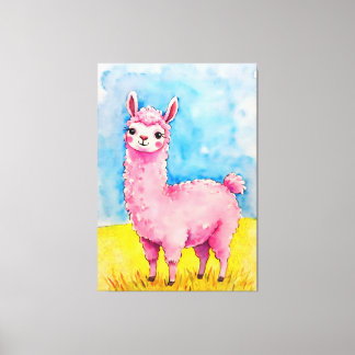 Rosa Llama mot Blå himmel Canvastryck