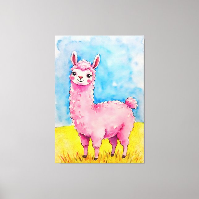 Rosa Llama mot Blå himmel Canvastryck (Framsida)