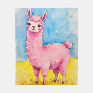Rosa Llama mot Blå himmel Fleecefilt