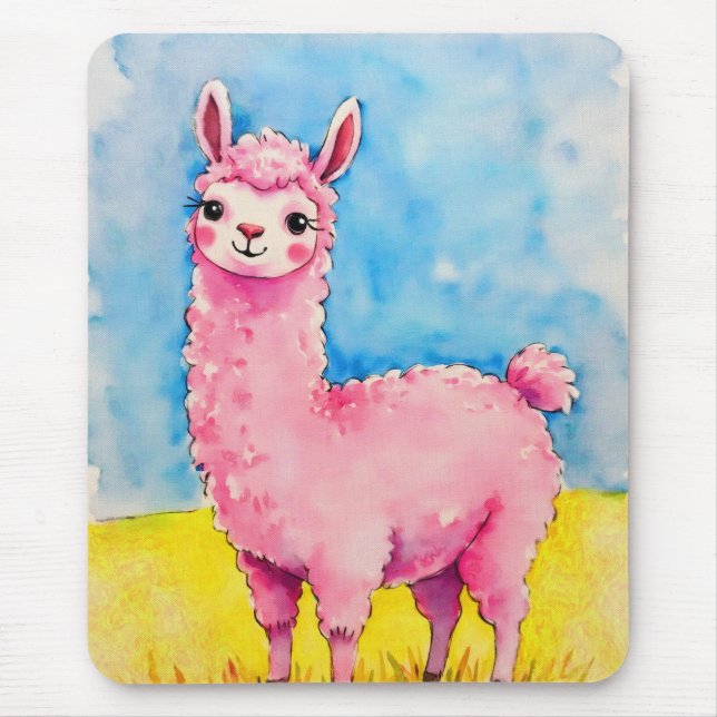 Rosa Llama mot Blå himmel Musmatta (Framsidan)