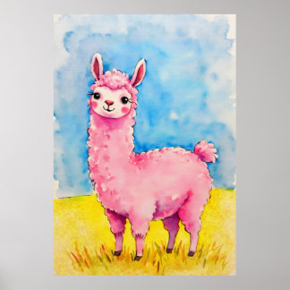 Rosa Llama mot Blå himmel Poster