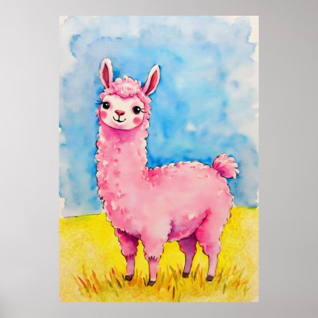 Rosa Llama mot Blå himmel Poster (Framsidan)