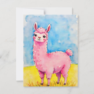 Rosa Llama mot Blå himmel Vykort