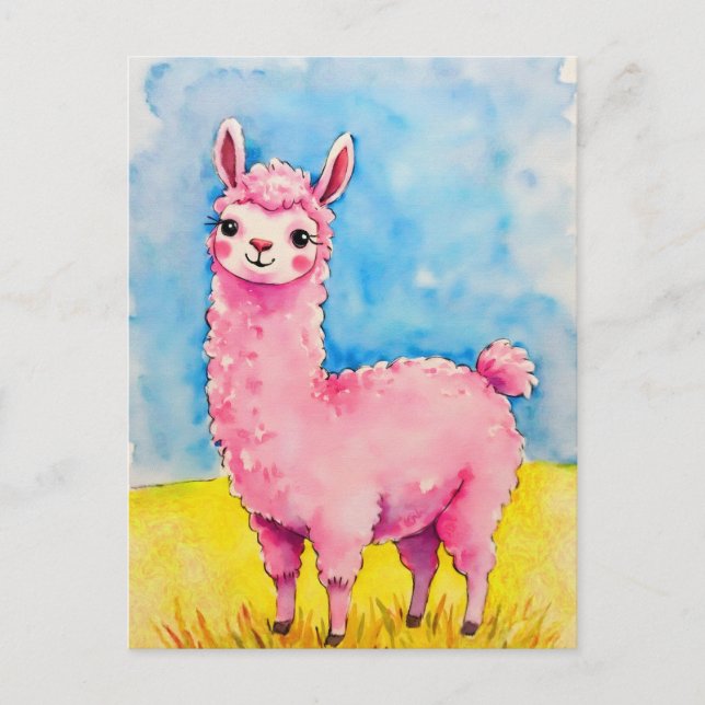 Rosa Llama mot Blå himmel Vykort (Framsida)