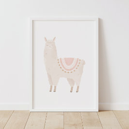 Rosa Llama Neutralt Girl Nursery Decor Poster
