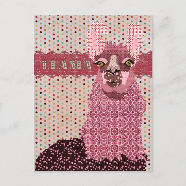 Rosa Llama Pokadot-vykort Vykort (Framsida)
