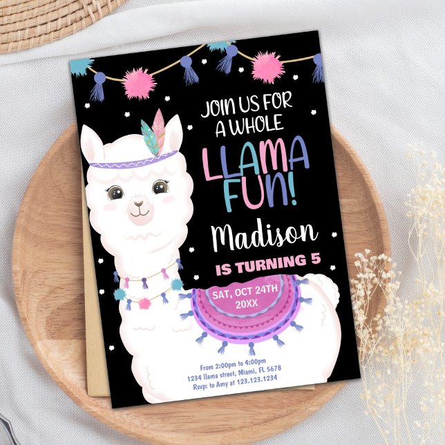 Rosa Llama Roligt Llama Birthday-inbjudan Inbjudningar (Pink Llama Fun Llama Birthday Invitations)
