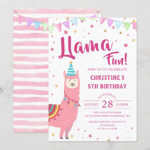 Rosa Llama-Roligtens födelsedagsinbjudan Inbjudningar