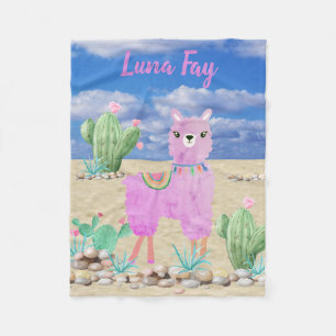 Rosa Llama Southwest Desert Cactus Cute Baby Fleecefilt