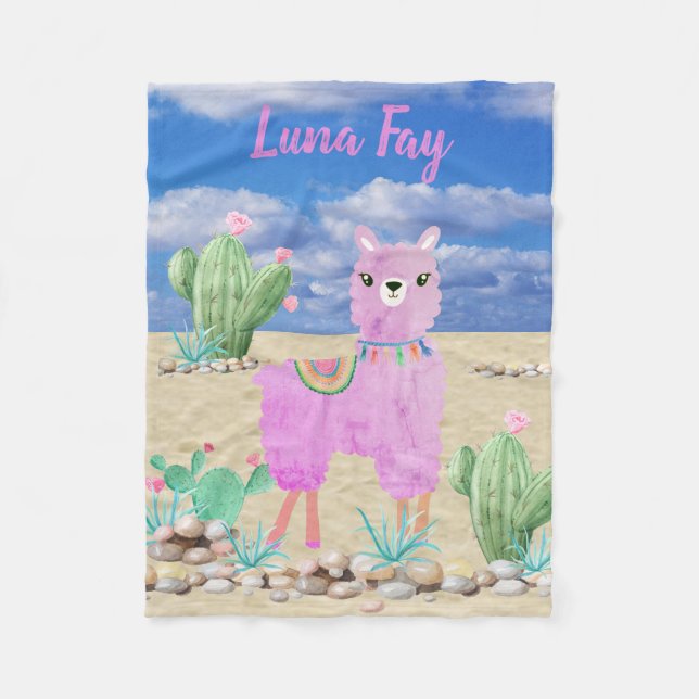 Rosa Llama Southwest Desert Cactus Cute Baby Fleecefilt (Framsidan)