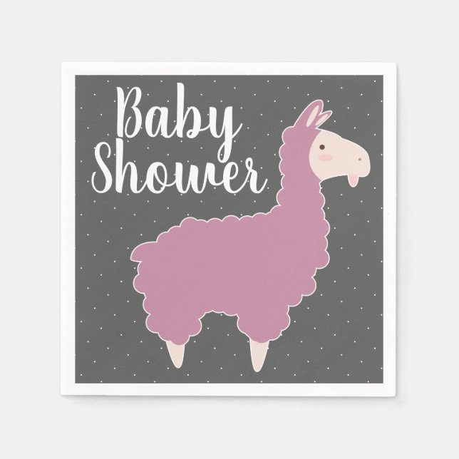 Rosa Llama & White Dots Baby Shower Pappersservett (Framsidan)