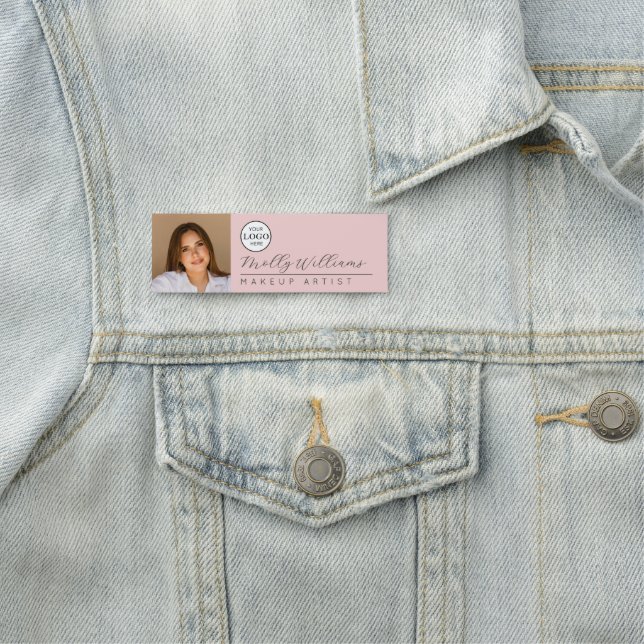 Rosa logotyp för foto-smink namnskylt med skript namnbricka (På plats)