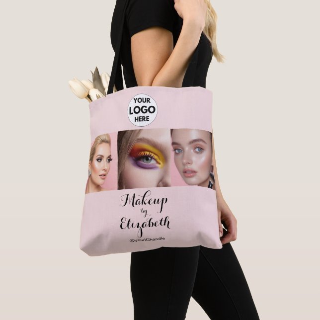 Rosa logotyp för foto-sminkstudio med skript tygkasse (Närbild)